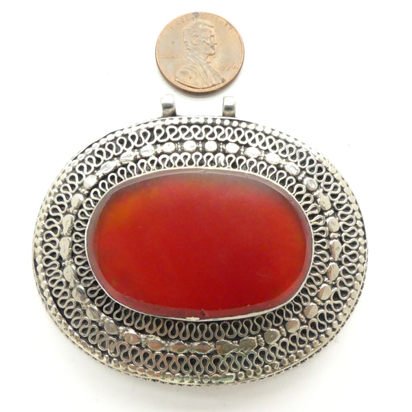 Afghan, Contemporary Pendants, Oval with Carnelian Stones, 2.75 inches Wide