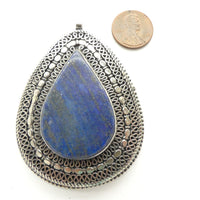 Lapis Lazuli, Pendant, Afghan, Contemporary Drop Shape with Lapis Stones, 3 inches tall