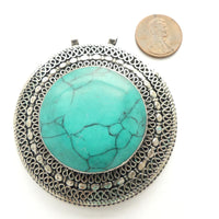 Afghan, Contemporary Pendants Round with Turquoise Stones, 2.5 Inches Diameter