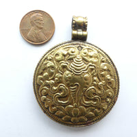 Brass, Tibetan Reversible Auspicious Symbols Pendant, 43mm