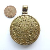 Brass, Tibetan Reversible Auspicious Symbols Pendant, 43mm