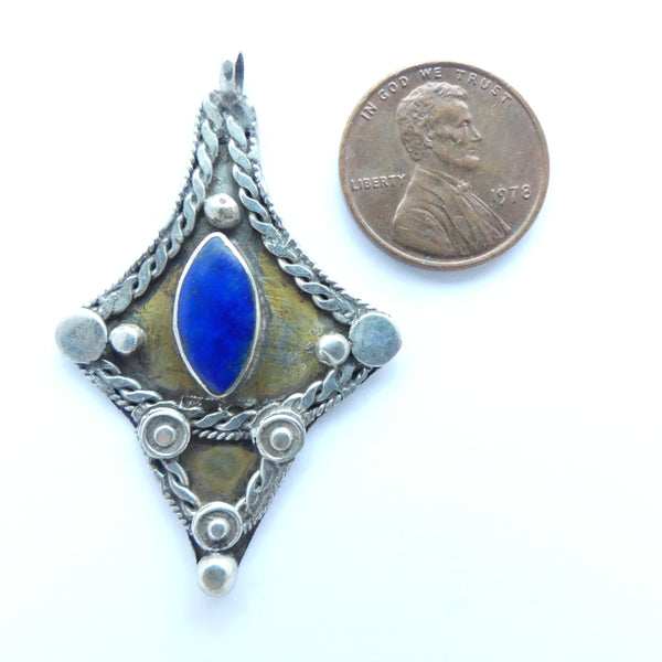 Lapis Lazuli, Pendant, Afghan Small with Wirework, Fire-Gilding, 47mm long