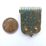 Himalayan Brass and Turquoise Inlay Pendant, 36x24mm