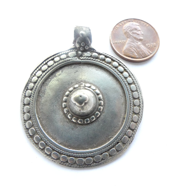 Indian Silver Alloy Pendant, Antique, 40mm Diameter