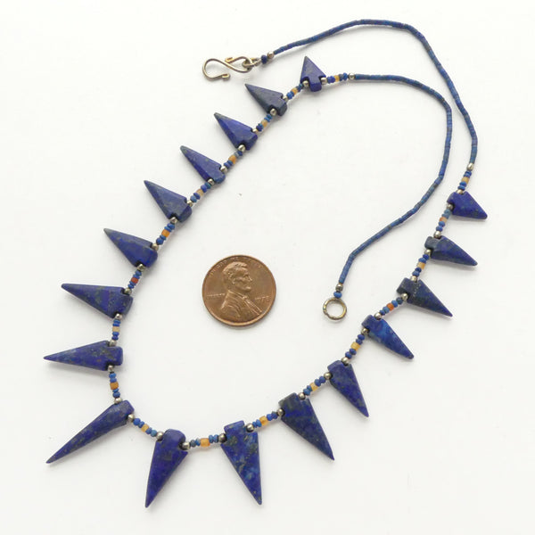 Lapis Lazuli, Necklace, Afghan Lapis Micro-Beads with Lapis Points, 18-inches