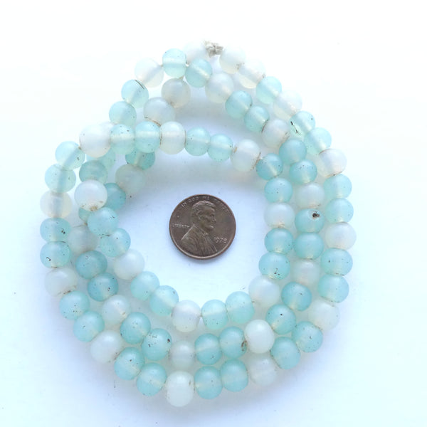 Chinese Wound Glass Beads, Antique, Opal Blue and White