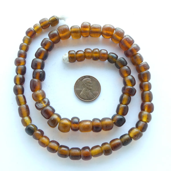 Recycled Indonesian Glass Beads, Dark Amber, Graduated Strand