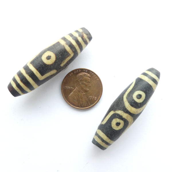 Dzi Bead Imitations, Three Eye Type 40x12mm Sold Individually