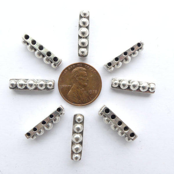 Indian Silver Five-Hole Spacer Bar with Balls, 5x20mm, Sold Individually