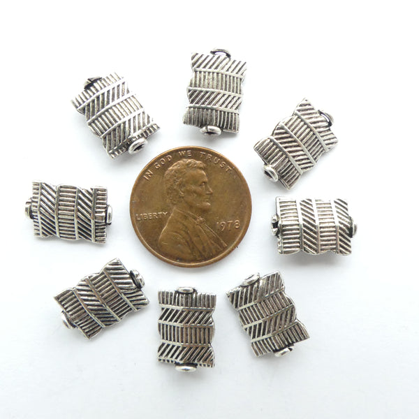 Indian Silver, Textured Flat Rectangle Beads, 13x9mm. Sold Individually