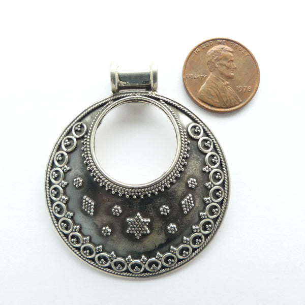 Indian Silver Moon and Stars Pendant, 2 inches diameter