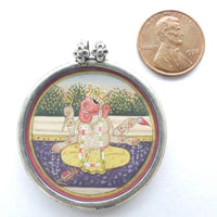 Miniature Painting of Ganesha in a Sterling Silver Framed Pendant