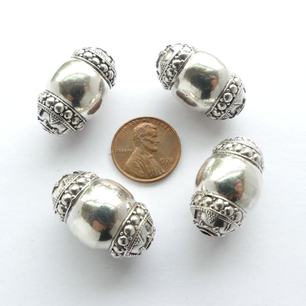 Indian Silver Bead with Soldered-on Caps, 17x16mm, Sold Individually