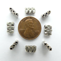 Thai Silver, Three Hole Faceted Stamped Spacers, 5x9mm, Set of 2