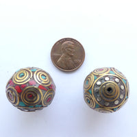 Himalayan Inlay Work, Round Beads, 20mm, Sold Individually