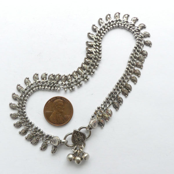 Indian Silver Vintage Anklet, 10 inches