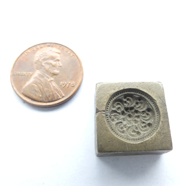 Stamping Die/Block, Antique Bronze, Small Floral Design, 15mm