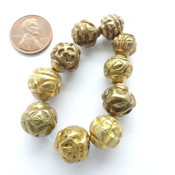 Brass, Antique Chinese Buttons Made Into Beads, Set of 10