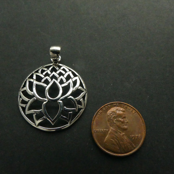 Sterling Silver, Lotus Pendant, 25mm Diameter