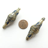 Turkoman Style Long Bicones Inlaid with Lapis Resin, 48x16mm, Sold Individually