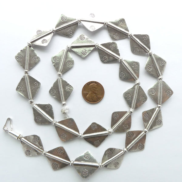 Thai Silver, Diamonds with Stylized Flower Stamping, 20x20mm, Sold Individually