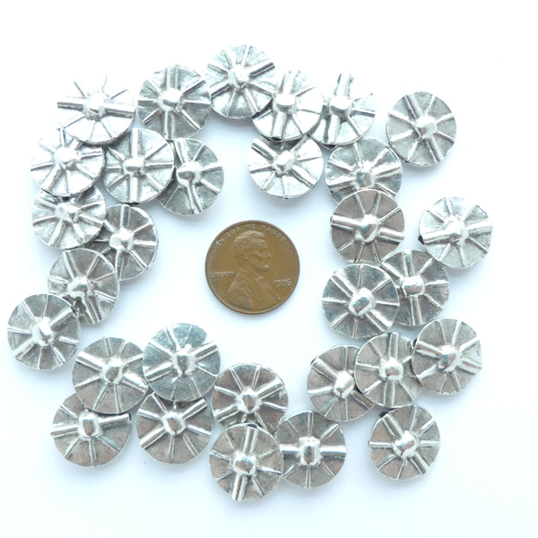 Thai Silver Flat Circle with Star Pattern, 15mm diameter, Sold Individually