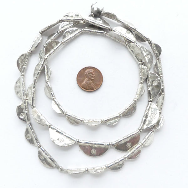 Thai Silver, Graduated, Stamped, Half Moon Beads on 32-inch Strand