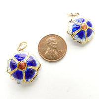 Charms, Vintage Enamel Flower Charms, 18mm diameter, Set of 2