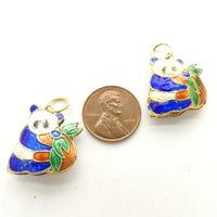 Charms, Vintage Enamel Pandas, 18x20mm, Set of 2