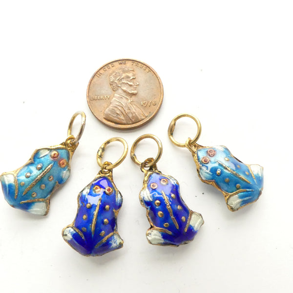 Charms, Vintage Enamel Frogs, 10x20mm, Set of 4