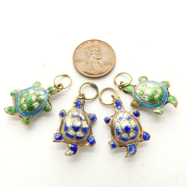 Charms, Vintage Enamel Turtles, 8x25mm, Set of 4