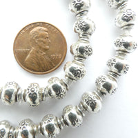 Thai Silver, Stamped Collared Rounded Bead, 7x8mm, Sold Individually