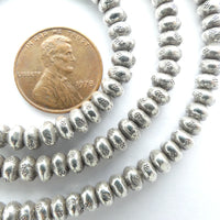 Thai Silver, Small Oblate Bead with Stamping, 3x4mm, Sold Individually