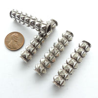 Indian Silver, Large Hole Textured Beads, 48x10mm, Sold Individually