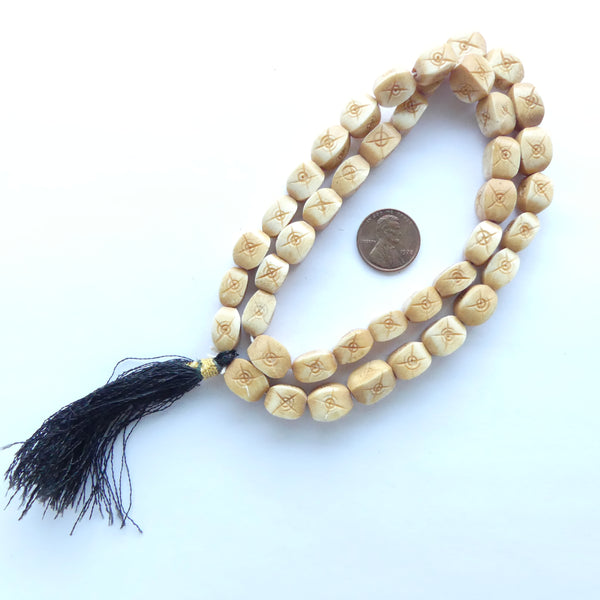 Bone, Carved Indian Strand of 42 Beads with Tassel