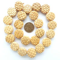 Bone, Strand of Carved Coin Shape Beads, 16mm