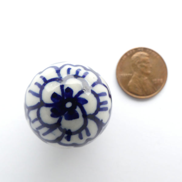 Blue & White Porcelain, Round 24mm, Peony Designs, Large, Sold Individually