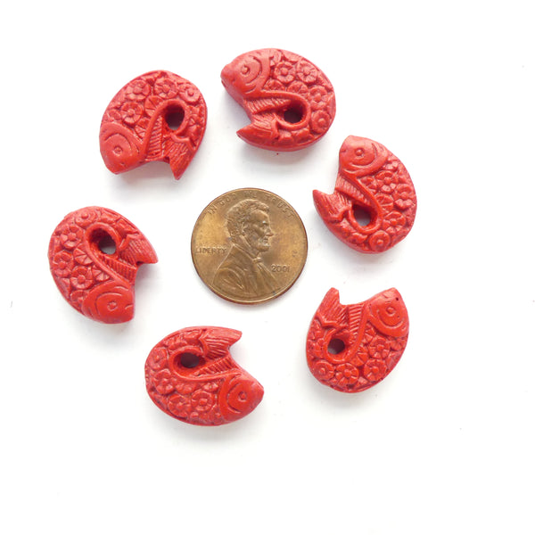 Cinnabar, Leaping Fish 20x15mm, Set of 6