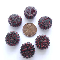 Cinnabar Vintage Red and Black Thick Discs, 18mm  Diameter, Sold Individually