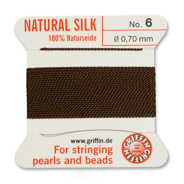 Silk, Carded 2 Meters with Needle, Brown Size 6