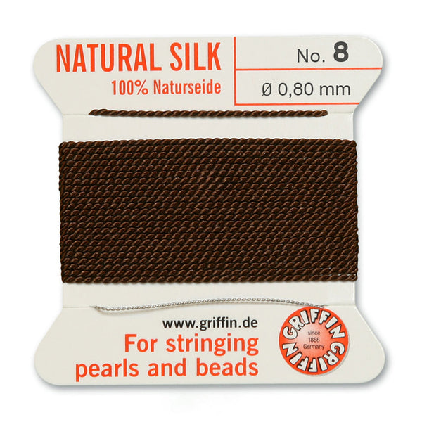 Silk, Carded 2 Meters with Needle, Brown Size 8