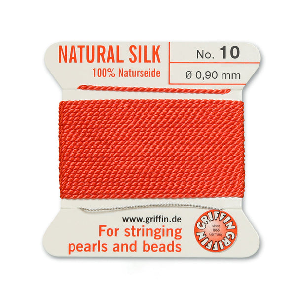 Silk, Carded 2 Meters with Needle, Coral Size 10