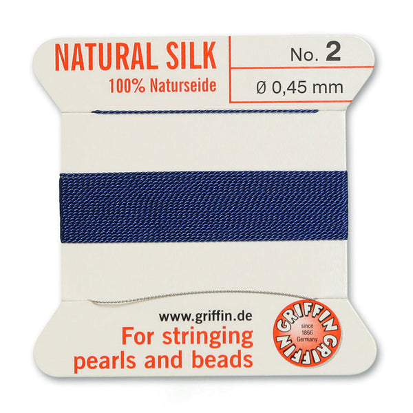 Silk, Carded 2 Meters with Needle, Dark Blue Size 2