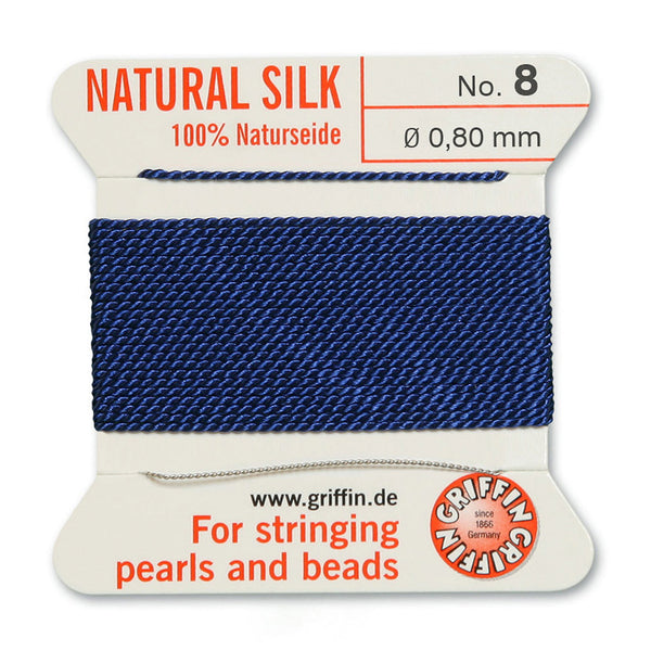 Silk, Carded 2 Meters with Needle, Dark Blue Size 8