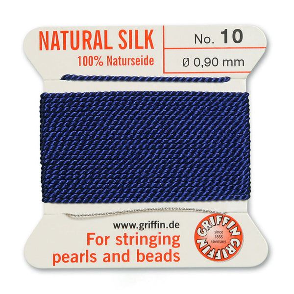 Silk, Carded 2 Meters with Needle, Dark Blue Size 10