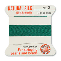 Silk, Carded 2 Meters with Needle, Dark Green Size 2