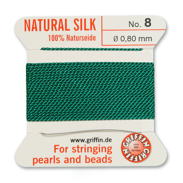 Silk, Carded 2 Meters with Needle, Dark Green Size 8