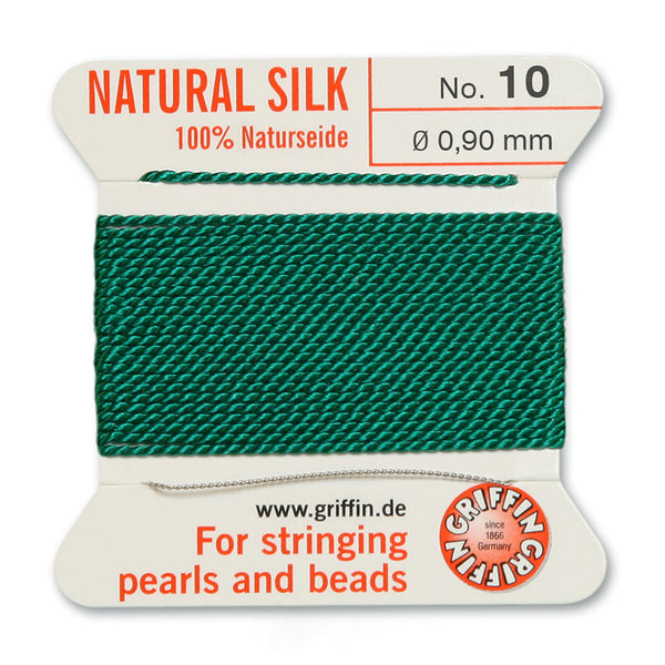 Silk, Carded 2 Meters with Needle, Dark Green Size 10