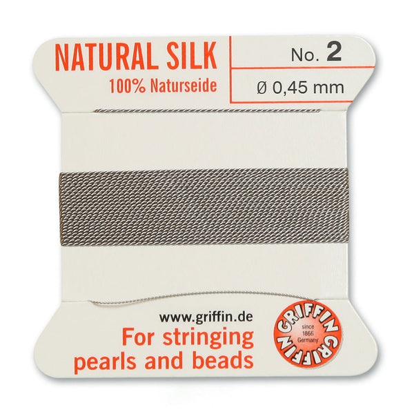 Silk, Carded 2 Meters with Needle, Grey Size 2