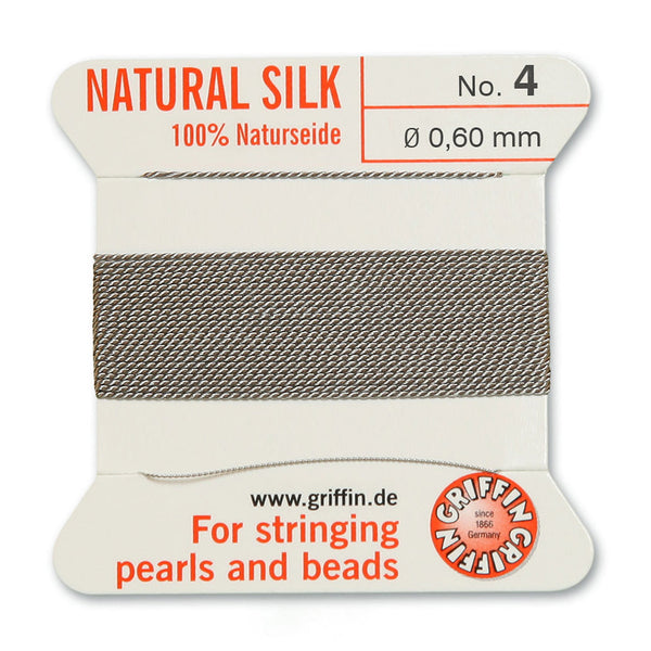 Silk, Carded 2 Meters with Needle, Grey Size 4